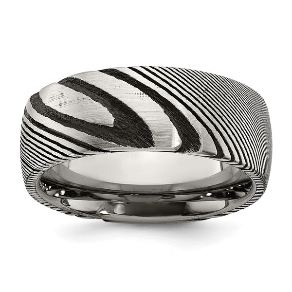 Damascus Steel Polished 8mm Band - Birthstone Company