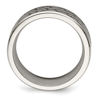Stainless Steel Antiqued and Polished Brick Pattern 7.5mm Band - Birthstone Company