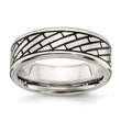 Stainless Steel Antiqued and Polished Brick Pattern 7.5mm Band - Birthstone Company