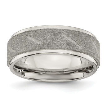 Stainless Steel Polished and Satin Beveled Edge 8mm Band - Birthstone Company