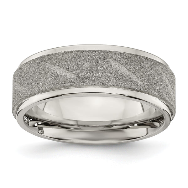 Stainless Steel Polished and Satin Beveled Edge 8mm Band - Birthstone Company