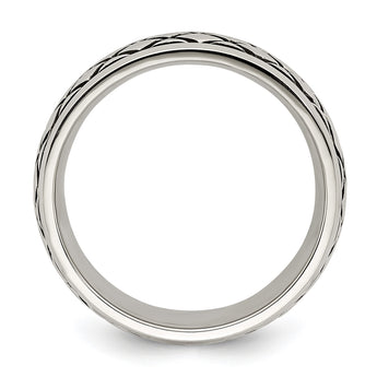 Stainless Steel Polished and Antiqued Checkered Pattern 8mm Band - Birthstone Company