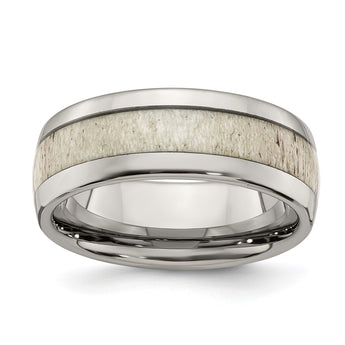 Stainless Steel Polished with Antler Inlay 8mm Band - Birthstone Company