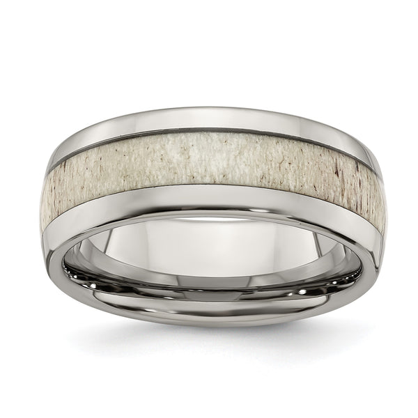 Stainless Steel Polished with Antler Inlay 8mm Band - Birthstone Company