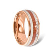 Stainless Steel Polished Rose IP w/Wood and Antler Inlay 8mm Band - Birthstone Company