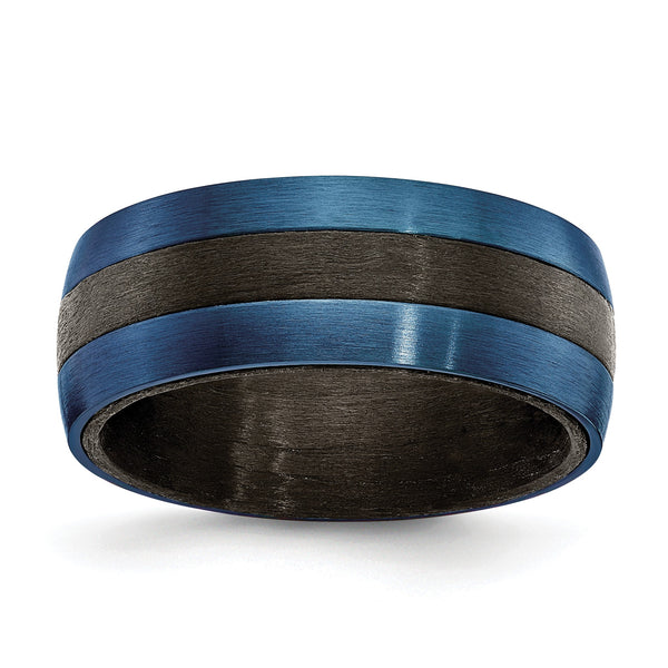 Black Carbon Fiber with Brushed Blue IP-plated Stainless Steel 8mm Band - Birthstone Company