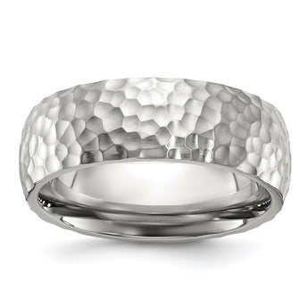 Stainless Steel Brushed and Polished Hammered 7.5mm Band - Birthstone Company
