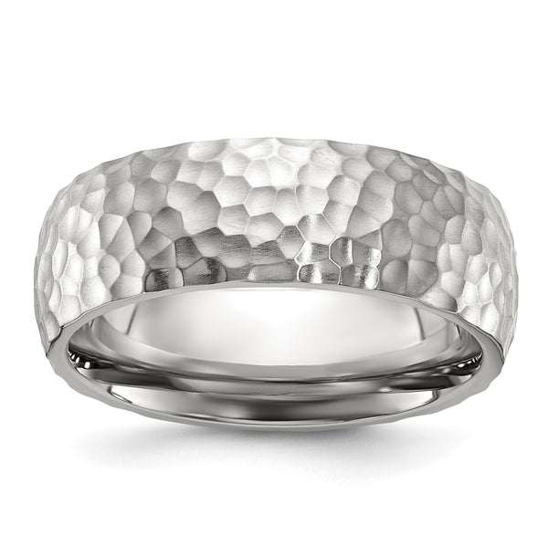 Stainless Steel Brushed and Polished Hammered 7.5mm Band - Birthstone Company