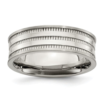 Stainless Steel Polished and Beaded 7mm Band - Birthstone Company
