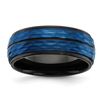 Stainless Steel Brushed and Polished Black/Blue IP-plated 8.00mm Band - Birthstone Company