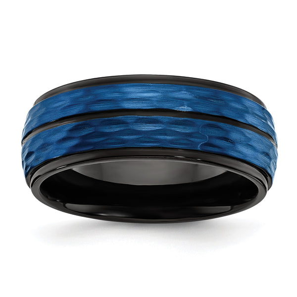 Stainless Steel Brushed and Polished Black/Blue IP-plated 8.00mm Band - Birthstone Company