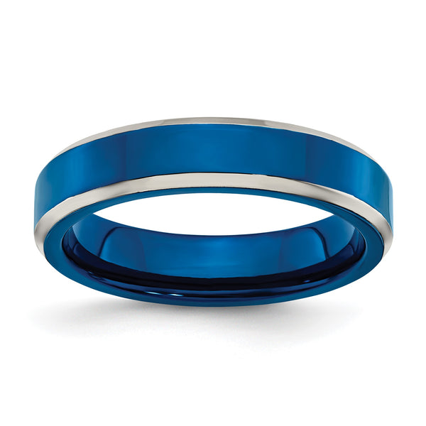 Stainless Steel Polished Blue IP-plated 5.00mm Band - Birthstone Company