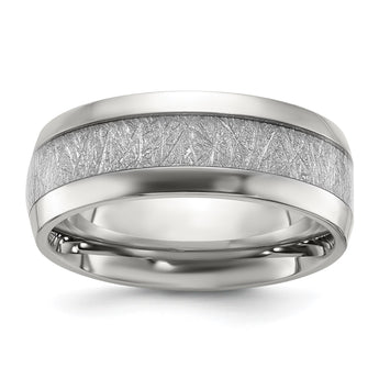 Stainless Steel Polished Glitter Paper Inlay Center 8mm Band - Birthstone Company