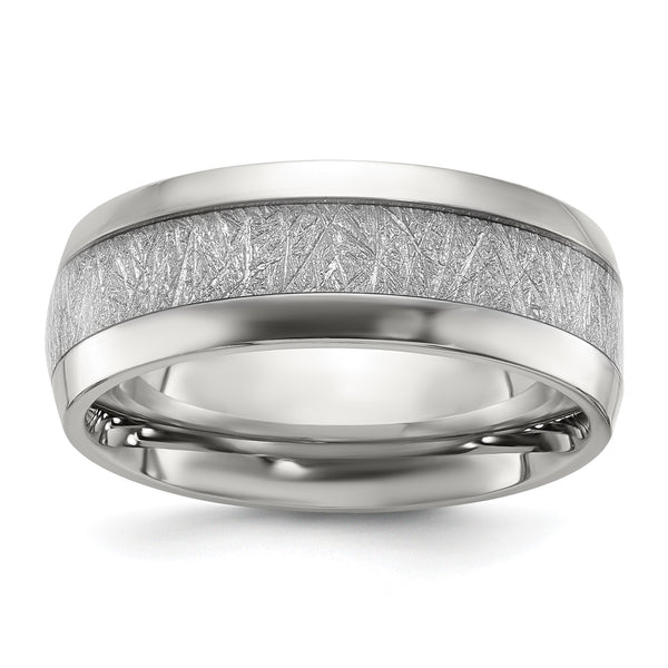 Stainless Steel Polished Glitter Paper Inlay Center 8mm Band - Birthstone Company