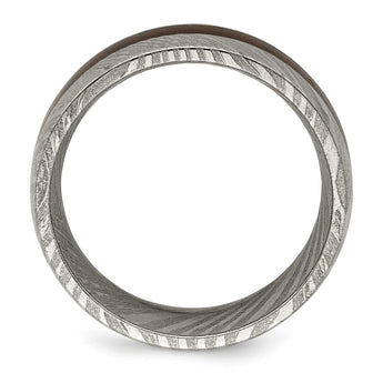 Damascus Steel Polished with Wood Inlay 8mm Band - Birthstone Company