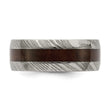Damascus Steel Polished with Wood Inlay 8mm Band - Birthstone Company