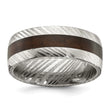 Damascus Steel Polished with Wood Inlay 8mm Band - Birthstone Company