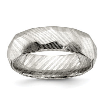 Damascus Steel Polished Faceted 7mm Band - Birthstone Company