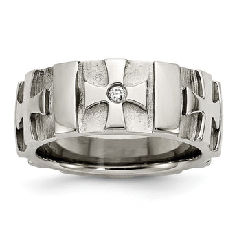 Stainless Steel Wedding Band with Diamond, Polished & Brushed Finish, Engravable - Birthstone Company