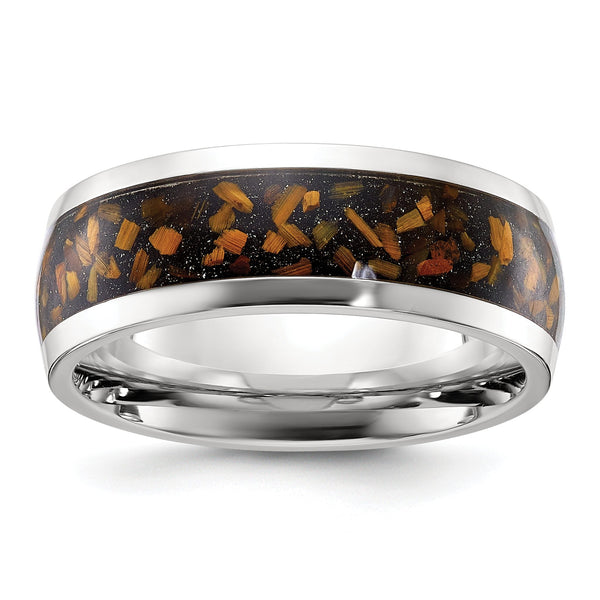 Chisel Tiger's Eye Inlay Wedding Band in Stainless Steel, 8mm, Size 8–13