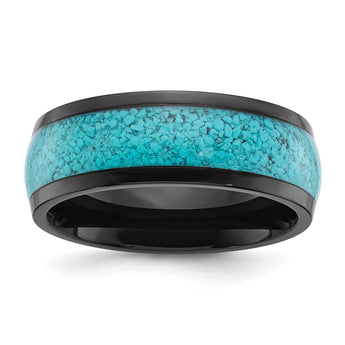 Turquoise Inlay Wedding Band in Black Stainless Steel, 8mm