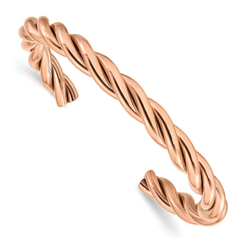 Stainless Steel Twisted Polished Pink IP-plated Cuff Bangle - Birthstone Company