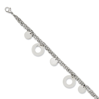 Stainless Steel Polished Circles & Discs 7.75in Bracelet - Birthstone Company