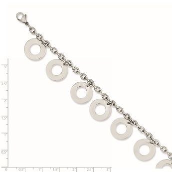 Stainless Steel Polished Dangle Circles 7.5in Bracelet - Birthstone Company