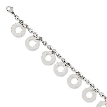 Stainless Steel Polished Dangle Circles 7.5in Bracelet - Birthstone Company
