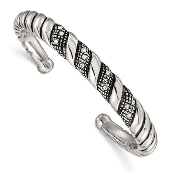 Stainless Steel Crystal Antiqued Cuff Bangle - Birthstone Company
