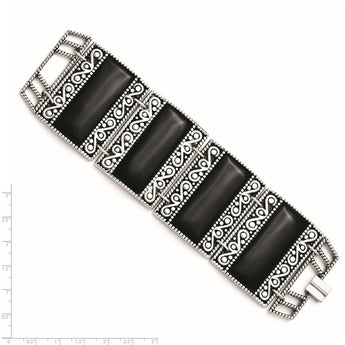 Stainless Steel Black Onyx Antiqued Bracelet - Birthstone Company