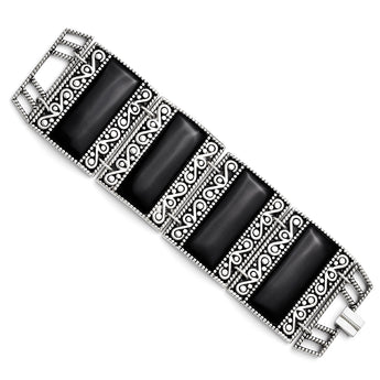 Stainless Steel Black Onyx Antiqued Bracelet - Birthstone Company