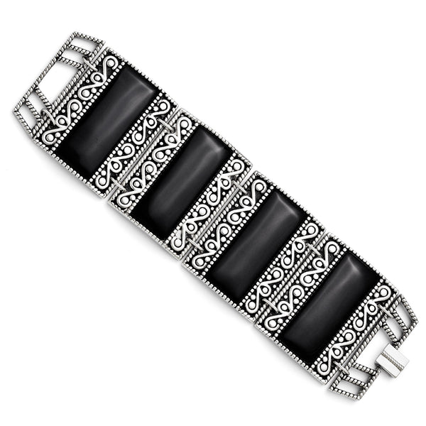 Stainless Steel Black Onyx Antiqued Bracelet - Birthstone Company