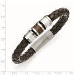 Stainless Steel Polished Brown Leather Black Rubber Bracelet - Birthstone Company