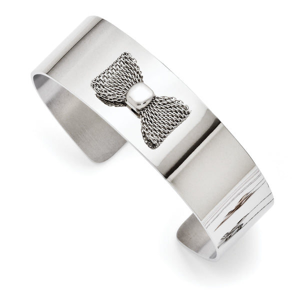Stainless Steel Mesh Bow Tie Polished Bangle - Birthstone Company