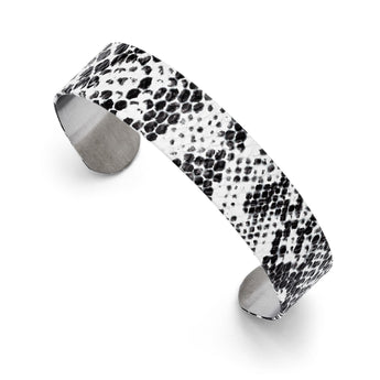 Stainless Steel Black and White Textured Thin Cuff Bangle - Birthstone Company