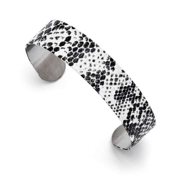 Stainless Steel Black and White Textured Thin Cuff Bangle - Birthstone Company