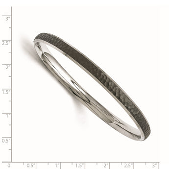 Stainless Steel Polished/Laser Cut Black IP-plated Hammered Bangle - Birthstone Company