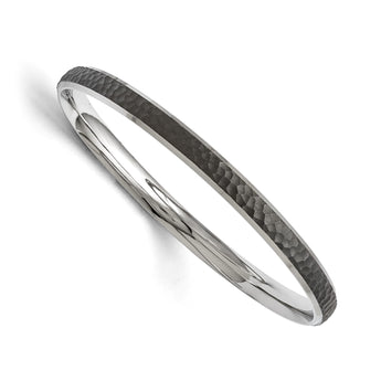 Stainless Steel Polished/Laser Cut Black IP-plated Hammered Bangle - Birthstone Company