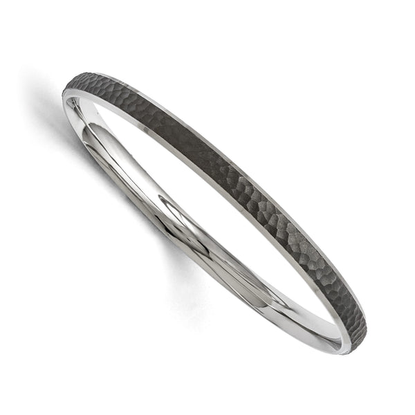 Stainless Steel Polished/Laser Cut Black IP-plated Hammered Bangle - Birthstone Company