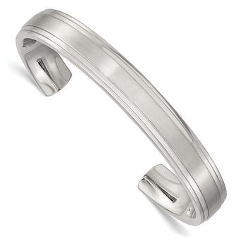 Stainless Steel Polished and Brushed Double Step Edge Bangle - Birthstone Company