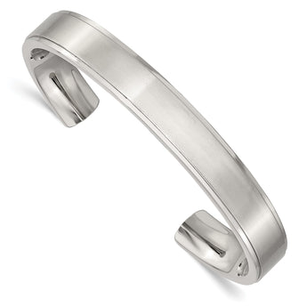 Stainless Steel Polished and Brushed Ridged Edge Bangle - Birthstone Company