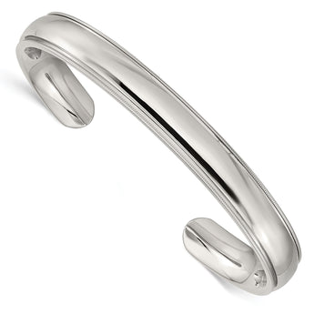 Stainless Steel Polished and Grooved Bangle - Birthstone Company
