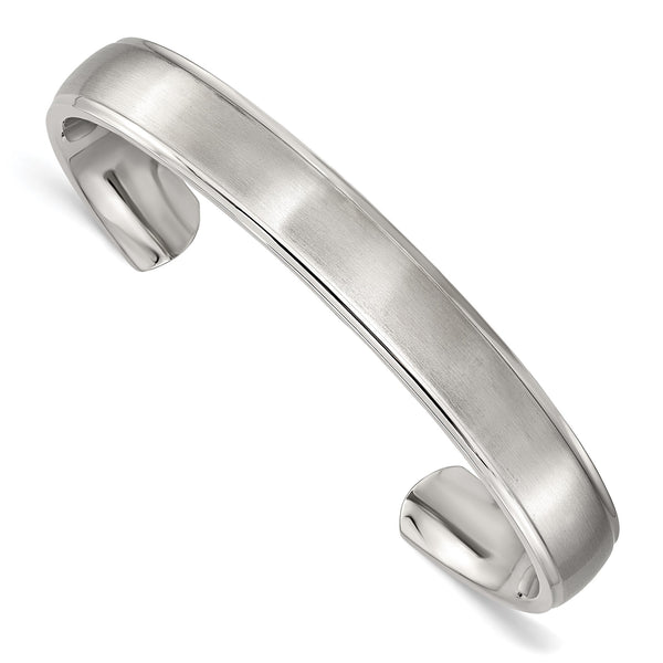 Stainless Steel Polished and Brushed Ridged Edge Bangle - Birthstone Company