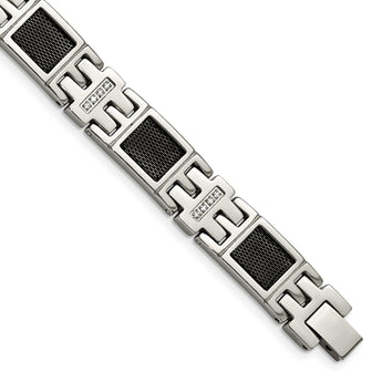 Stainless Steel Polished Black IP-plated Mesh with 1/3 carat Diamond Bracelet for Men - Birthstone Company