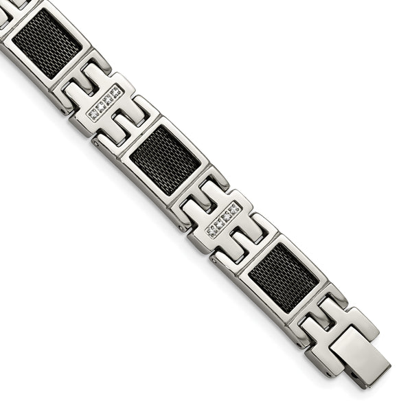Stainless Steel Polished Black IP-plated Mesh with 1/3 carat Diamond Bracelet for Men - Birthstone Company