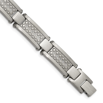Stainless Steel Antiqued and Matte with 1/10 carat Diamond Bracelet for Men - Birthstone Company