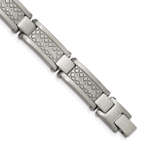 Stainless Steel Antiqued and Matte with 1/10 carat Diamond Bracelet for Men - Birthstone Company