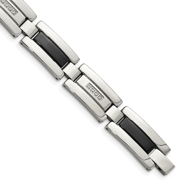 Stainless Steel Polished Black IP-plated with 1/4 carat Diamond Bracelet for Men - Birthstone Company