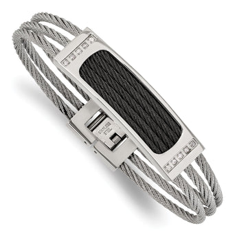 Stainless Steel Polished Black IP-plated with .15 carat Diamond Bracelet - Birthstone Company